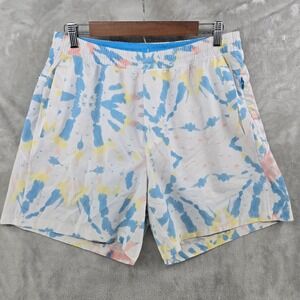Birddogs Gym Shorts Mens XL White Blue Yellow Tie Dye Lined Boomsticks